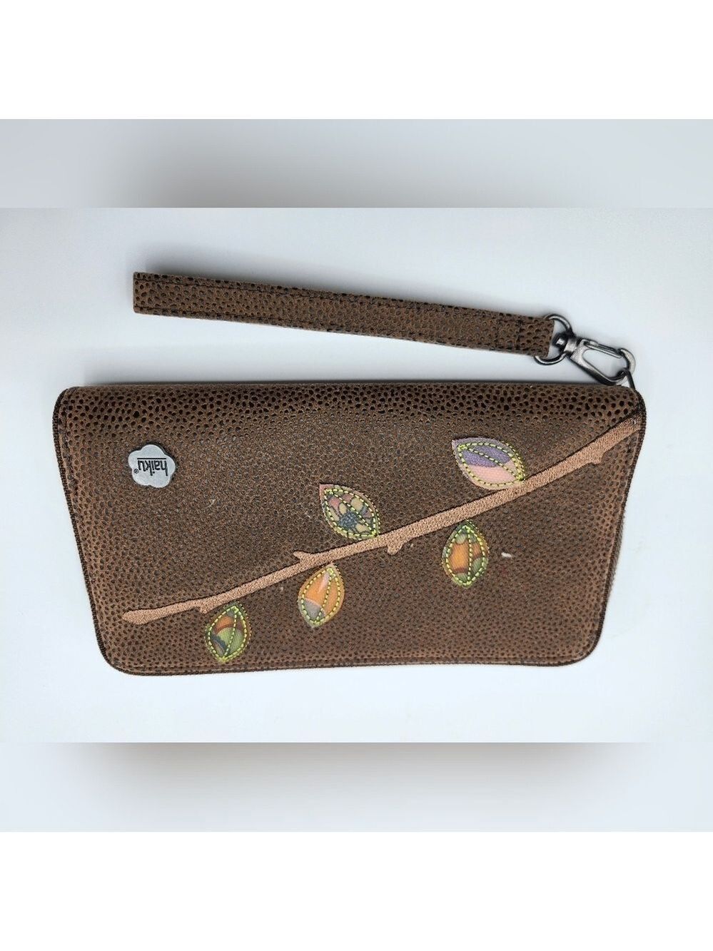 Haiku Brown Wristlet with Leaf Design